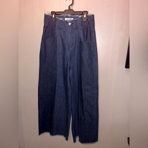 Back Number Blue Ultra Wide-Leg Jeans Color Block Raw Hem